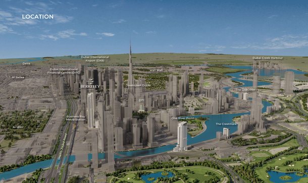 Карта Business Bay: Berkeley Tower на Sheikh Zayed Road, Downtown Dubai и DIFC